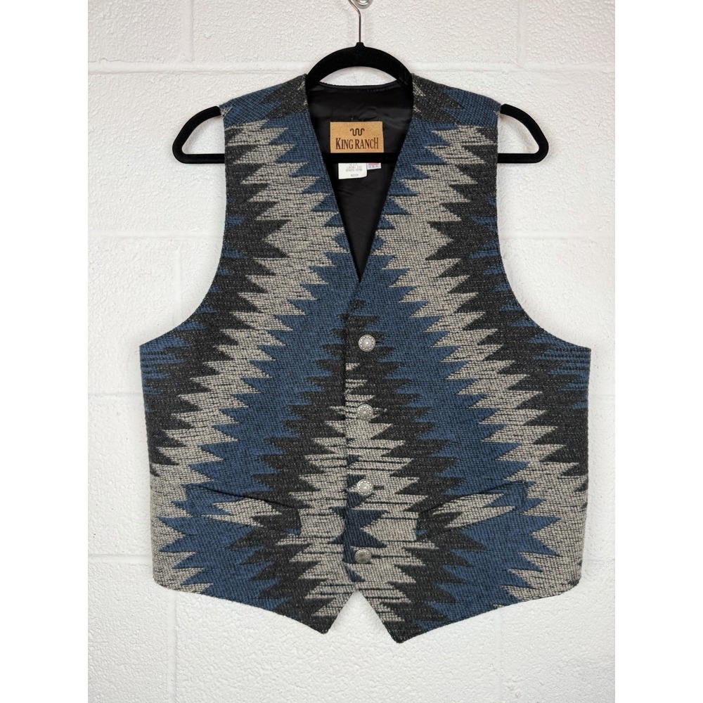 King Ranch Vest Men's M Southwestern Wool Blend USA Western Ranch Aztec Pattern